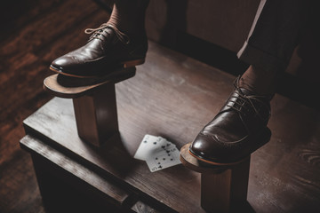 shoes on the wooden platform