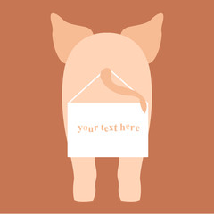 young pig vector illustration style Flat side back
