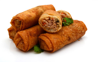 Fried Egg rolls or Spring rolls isolated on white background
