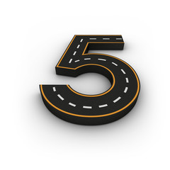 number symbols of the Figures in the form of a road with white and yellow line markings 3d rendering