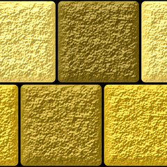 Fototapeta premium Gold and brown seamless pattern of squares. Gold, brown and yellow grained pattern of bricks on a black background
