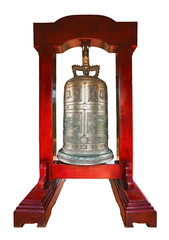 Cast a Buddhist bell on a white background.