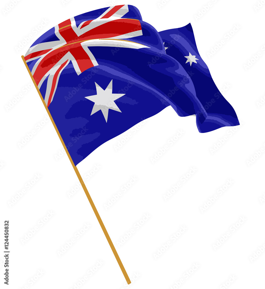 Aufkleber 3d australian flag with fabric surface texture. white background. image with clipping path