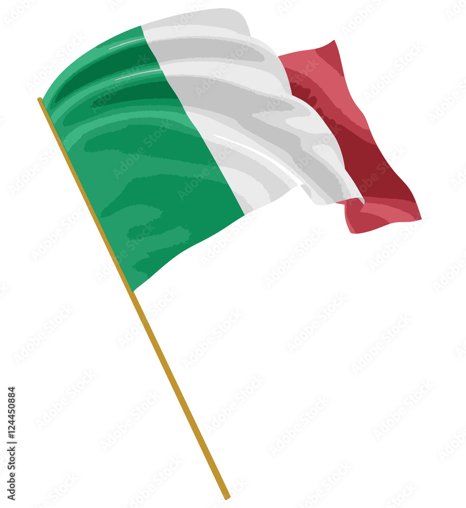 Poster 3d italian flag with fabric surface texture. white background. image with clipping path