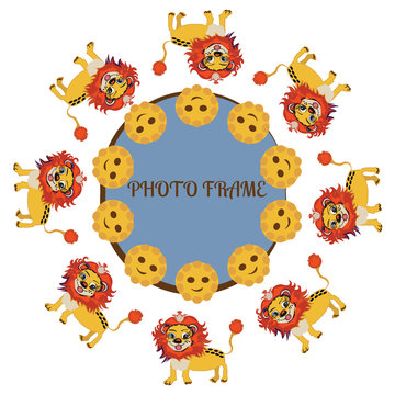 Frame for baby photo background with lion.Vector eps10,illustration.