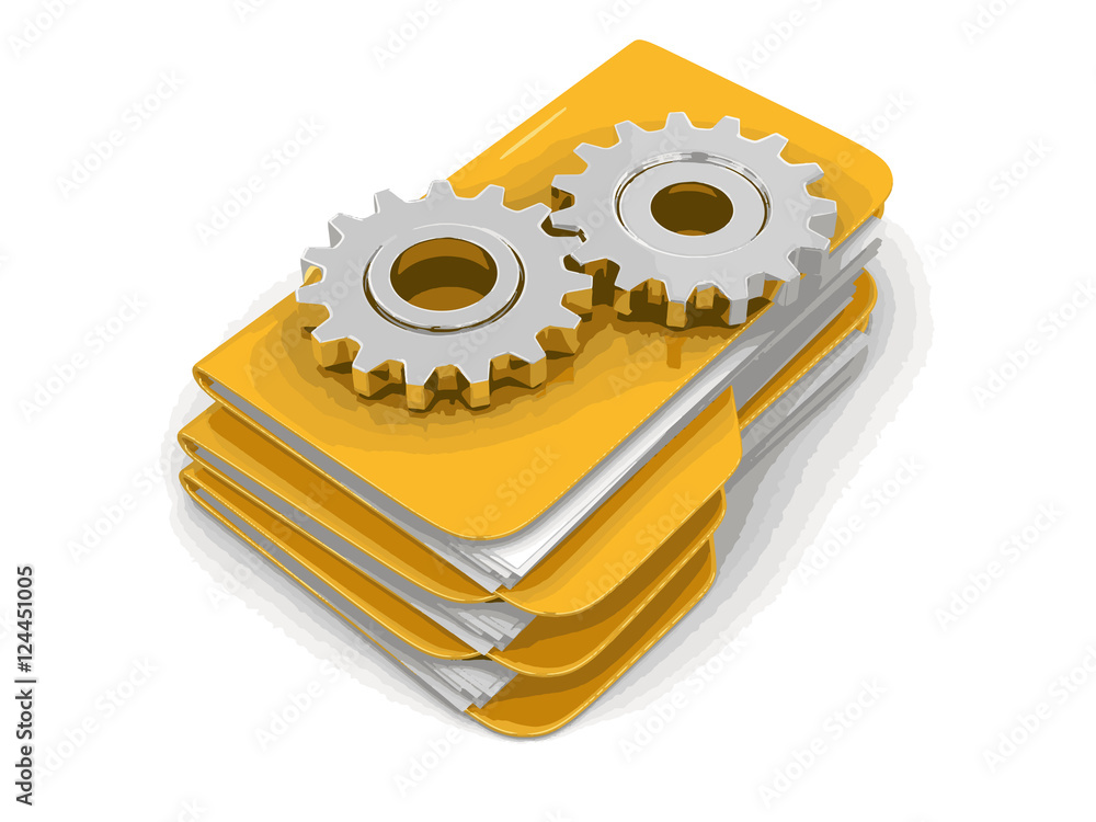 Poster folders and files with cogwheels. image with clipping path
