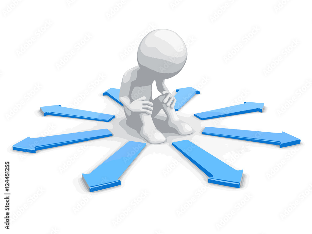 Poster man and arrows. image with clipping path.