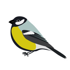 Cartoon titmouse vector illustration. Green and blue titmouse bird character in flat style.