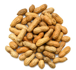 roasted in-shell peanuts isolated on the white background