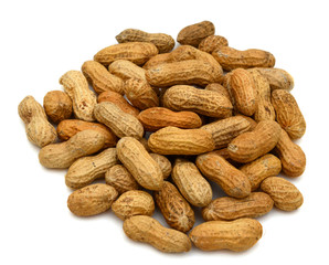 roasted in-shell peanuts isolated on the white background