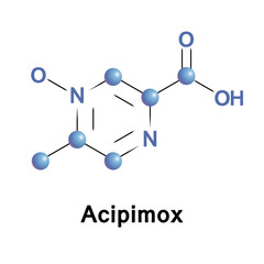 Acipimox is a niacin derivative used as a lipid-lowering agent. It reduces triglyceride levels and increases HDL cholesterol. Medical vector illustration.