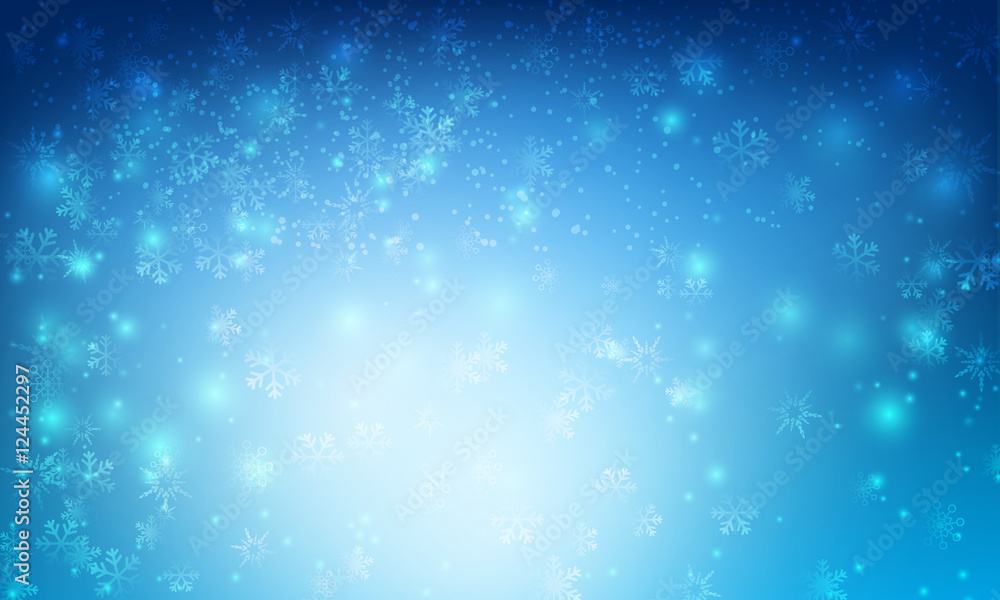Poster winter snow fall with bokeh and lighting element abstract backgr
