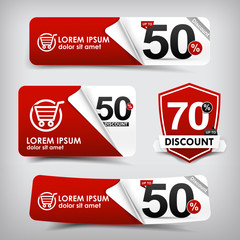 Collection of red and white web tag banner promotion sale discou