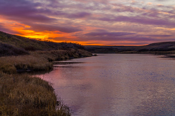 Fototapeta na wymiar River Silovaayha. Sunset. October.