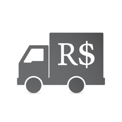 Isolated delivery truck with a brazillian real currency sign
