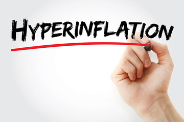 Hand writing Hyperinflation with marker, concept background
