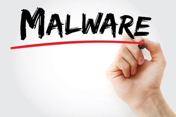 Hand writing Malware with marker, concept background
