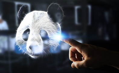 Person touching fractal endangered panda illustration 3D renderi © sdecoret