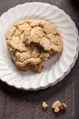 Homemade chocolate chip oatmeal cookies top view