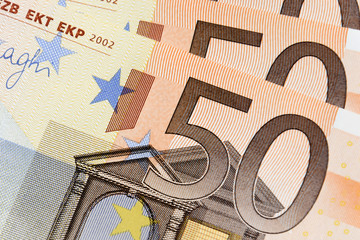 Detail of 50 Euro banknotes
