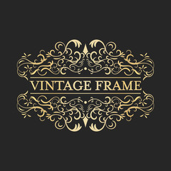 Calligraphic design vintage vector golden frame. Ornate curves and spirals.