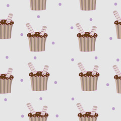 Seamless pattern with chocolate cake