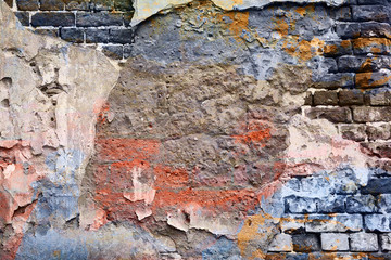 background, texture of the old crumbling wall. art processing, double exposure