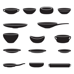 Set of vector bowls, pots and dishes 