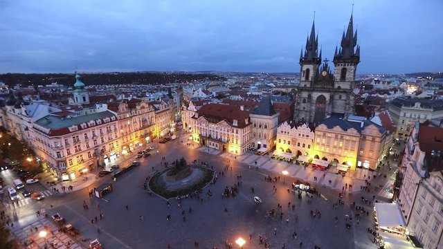 Panorama of Old Town square in the evening, Prague, Czech Republic
