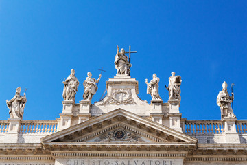 Fototapeta na wymiar San Giovanni al laterano, Christo Salvatori, basilica front facade in Rome, Italy