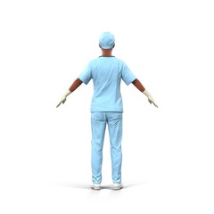 Back view medical african american nurse woman Standing Isolated on white. 3D illustration