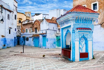 Keuken spatwand met foto Medina van de stad Chefchaouen in Marokko, Afrika © Zzvet