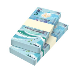 Vanuatu vatu bills isolated on white background. 3D illustration.