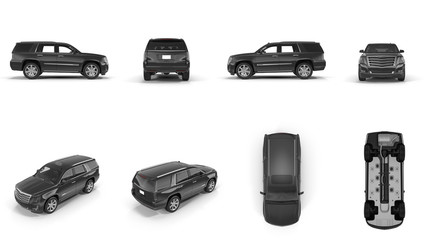 4x4 suv car renders set from different angles on white. 3D illustration - obrazy, fototapety, plakaty