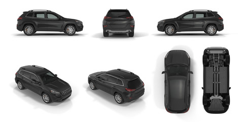 4x4 suv car renders set from different angles on a white. 3D illustration - 124458215