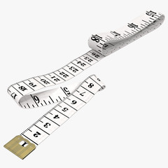 Tailor measuring tape with soft shadow.measurements of length,meter for the tailor,closeup,white. 3D illustration