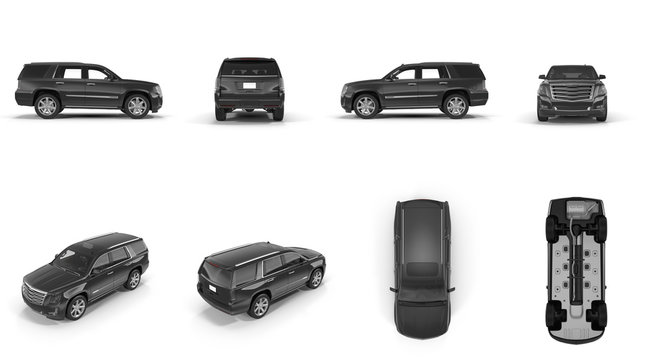 Fototapeta 4x4 suv car renders set from different angles on white. 3D illustration