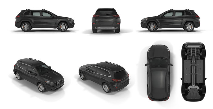 4x4 suv car renders set from different angles on a white. 3D illustration
