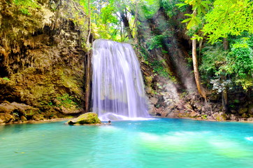 Fototapeta na wymiar Arawan waterfall in Kanchanaburi Thailand