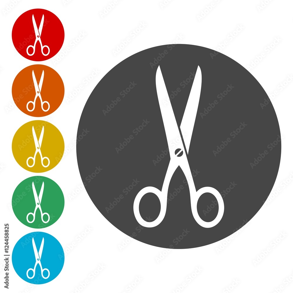 Poster scissors icon sign. scissors icon flat design