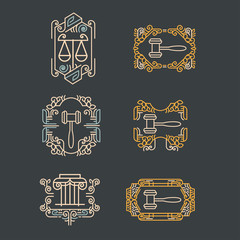 Law office logo set. Vector vintage lawyer logo collection. Jurist icon template. Attorney sign. Legal concept. Juridical firm labels and badge