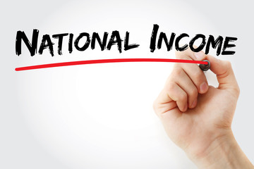 Hand writing National income with marker, concept background
