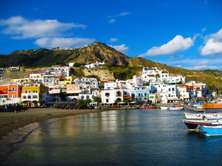 Coastal landscape with marina of Casamicciola Terme, Ischia Island, Italy