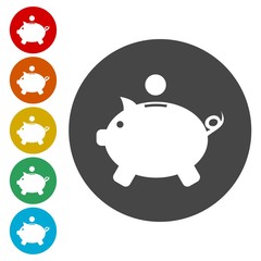 Vector piggy bank flat circle icon 