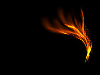 Fototapeta premium Abstract glowing lines of fire and stars on a black background, vector illustration