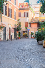 typical italian street in Trastevere, Rome, Italy