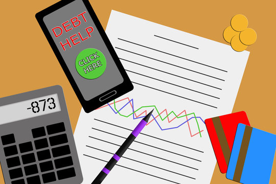 Flat design above view of a desktop showing a financial report