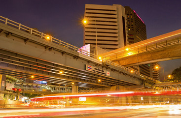 Fototapeta na wymiar Thai-Japanese Friendship Bridge in night life. Bangkok, Thailand.