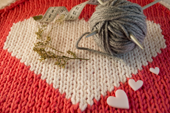 Knitting needles and yarn with love