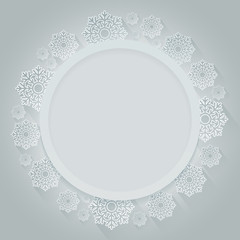 Christmas round frame decorated with white snowflakes